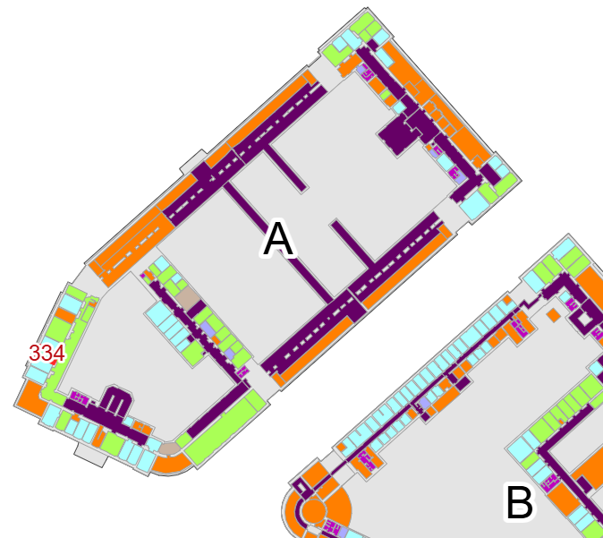 Floor plan with the location of room A334